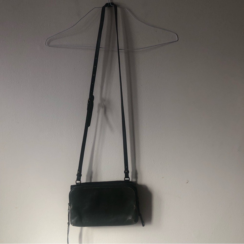 ❤️Madewell Twin Pouch Dual Two-Tone Green Black Leather Crossbody Bag w Mirror